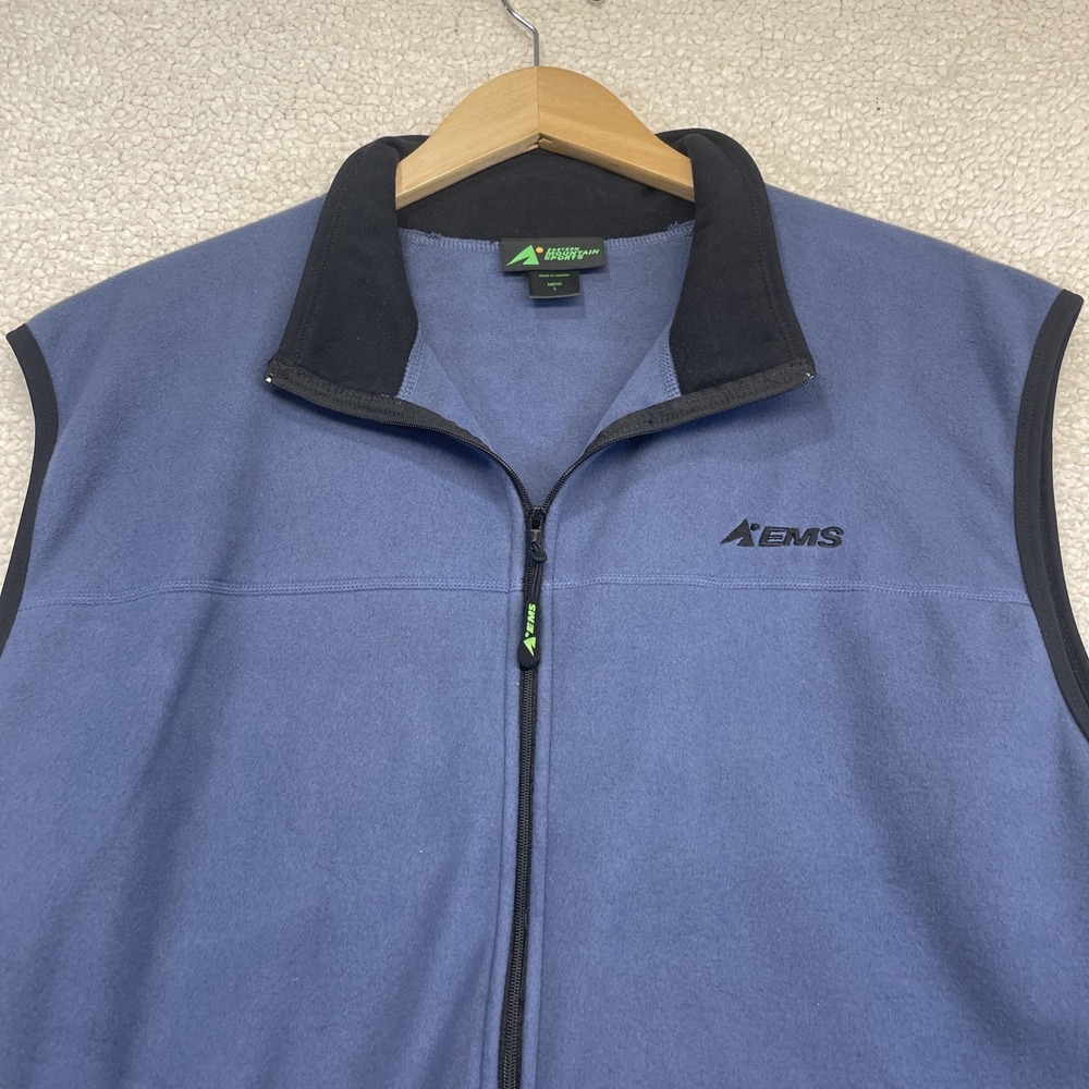 Eastern Mountain Sports Vest Mens L Blue Fleece Full Zip Outdoor Hiking Layering